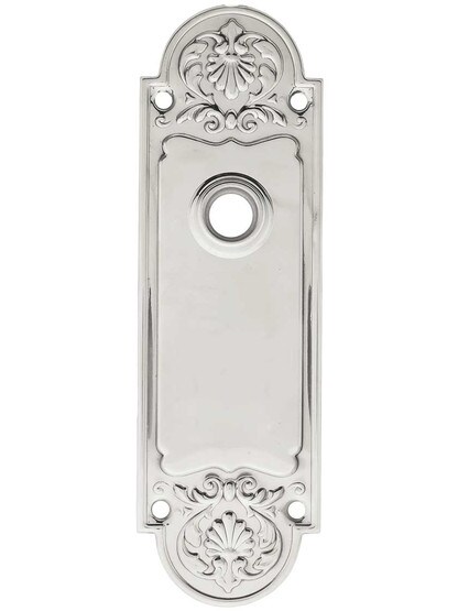 Regency Style Stamped-Brass Back Plate in Polished Nickel.